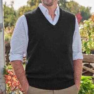 NWT XL Wool Cashmere merino Men's Black sweater vest WOOLOVERS